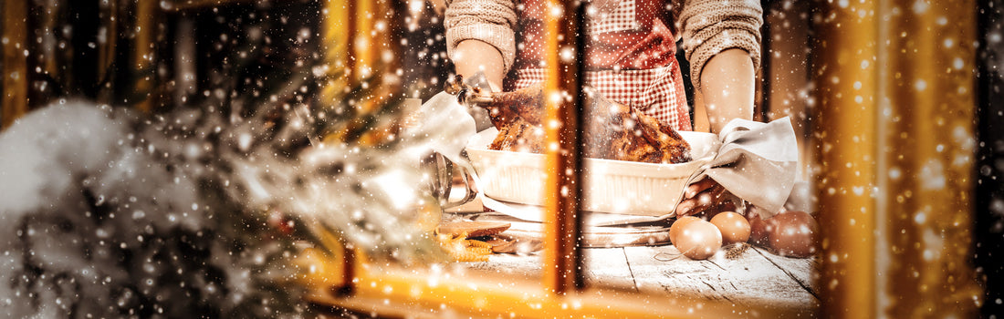 A festive dining table with a turkey